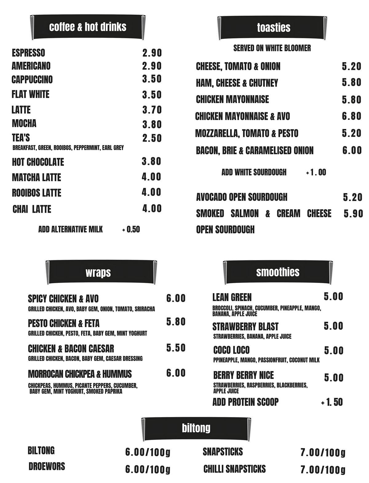 Raw Deli Menu